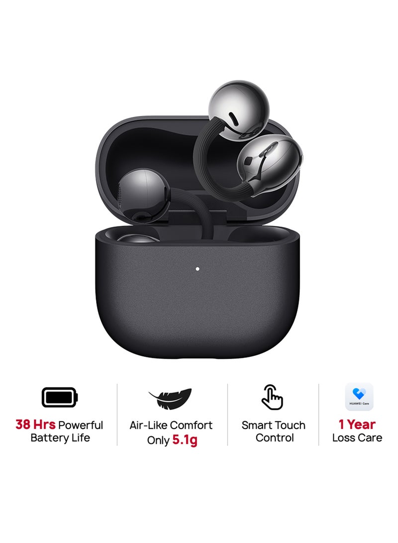 HUAWEI FreeClip 2 Wireless Earphones, Bluetooth Earbuds, Airy C-bridge Design, Adaptive Open-ear Listening, Crystal-clear Calls, 38 Hours Long Battery Life, Compatible with iOS & Android, IP57 With Free Loss Care Black - Image 1