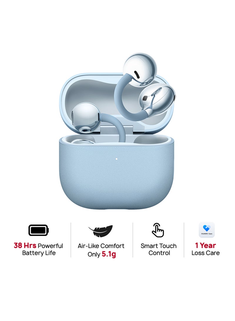 HUAWEI FreeClip 2 Wireless Earphones, Bluetooth Earbuds, Airy C-bridge Design, Adaptive Open-ear Listening, Crystal-clear Calls, 38 Hours Long Battery Life, Compatible with iOS & Android, IP57 With Free Loss Care Blue - Image 1