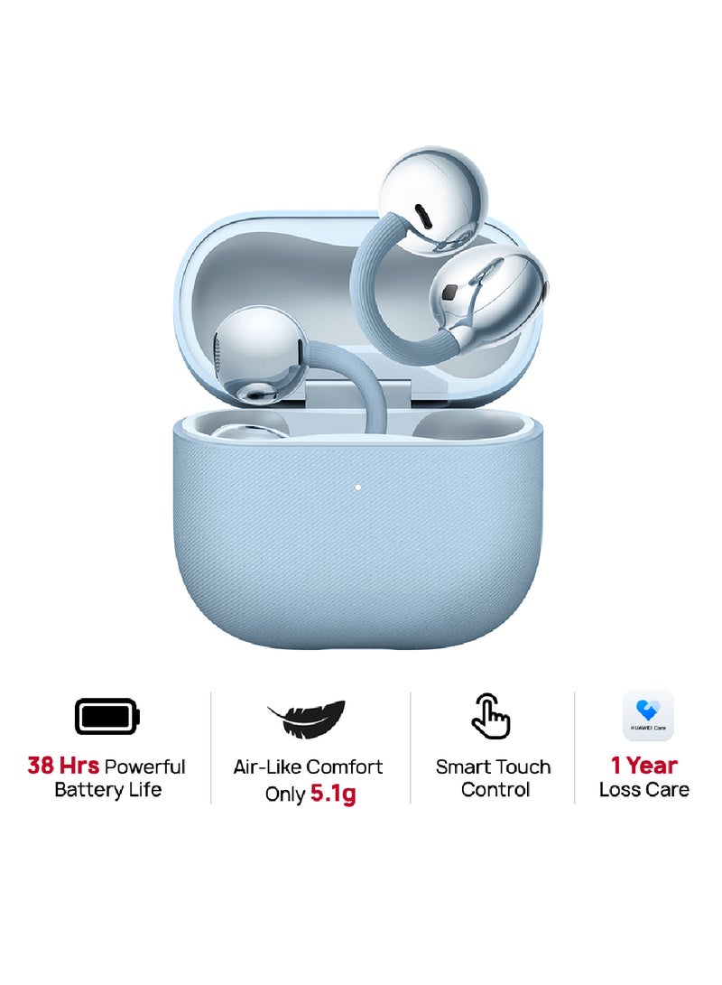 HUAWEI FreeClip 2 Wireless Earphones, Bluetooth Earbuds, Airy C-bridge Design, Adaptive Open-ear Listening, Crystal-clear Calls, 38 Hours Long Battery Life, Compatible with iOS & Android, IP57 With Free Loss Care Blue - Image 1