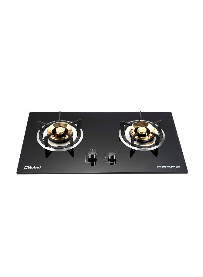 نوبل موقد غاز ذو شعلتين مع زجاج مقسى بسمك 8 مم | شعلات نحاسية ثقيلة | دعم مقلاة من الحديد الزهر | جهاز إيقاف اللهب | موقد غاز مدمج - NGT2211 (ضمان سنة واحدة) - Image 1