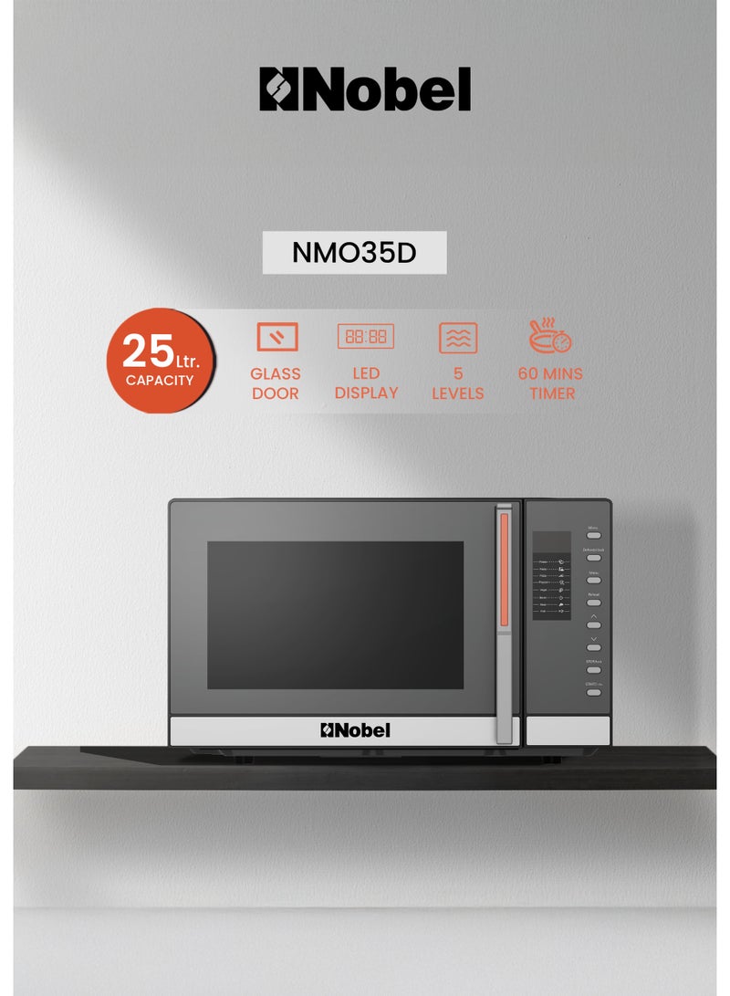 نوبل فرن ميكروويف رقمي 25 لتر 850 واط، 5 مستويات طاقة، شاشة LED، مؤقت 60 دقيقة، تحكم بالزر – NMO35D (ضمان سنة واحدة) - Image 1