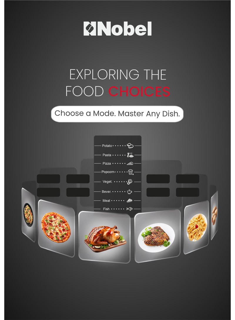 نوبل فرن ميكروويف رقمي 25 لتر 850 واط، 5 مستويات طاقة، شاشة LED، مؤقت 60 دقيقة، تحكم بالزر – NMO35D (ضمان سنة واحدة) - Image 5