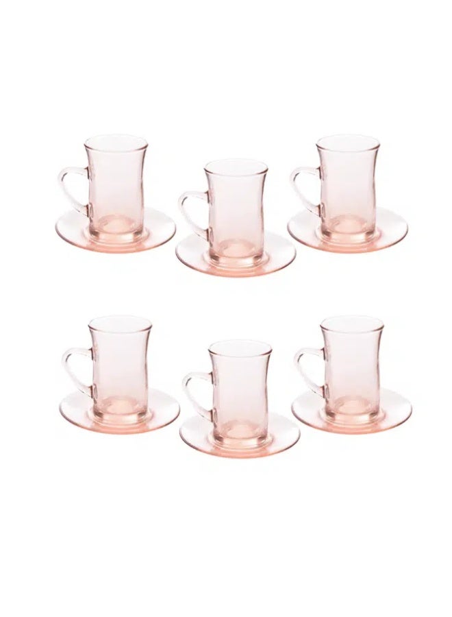 باساباتشي Pasabahce Mila Estekana With Saucer set of 12pcs 150ml -Pink Color - Image 1