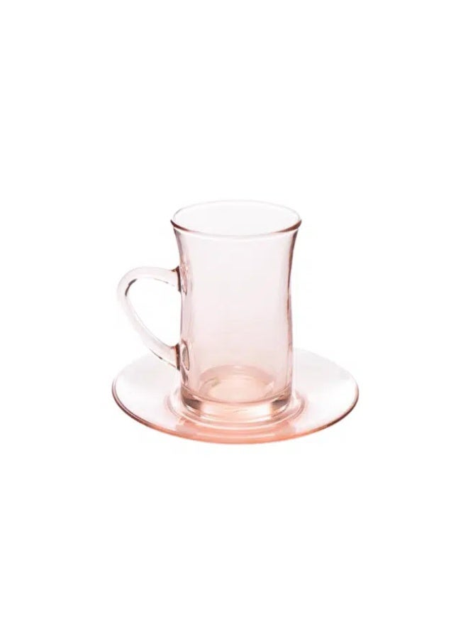 باساباتشي Pasabahce Mila Estekana With Saucer set of 12pcs 150ml -Pink Color - Image 2