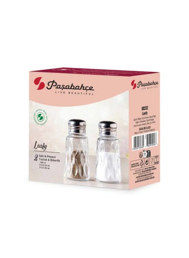 باساباتشي Pasabahce Leafy Salt and Pepper Set with Metal Lid 100ml 2Pcs- Turkey Made - Image 1