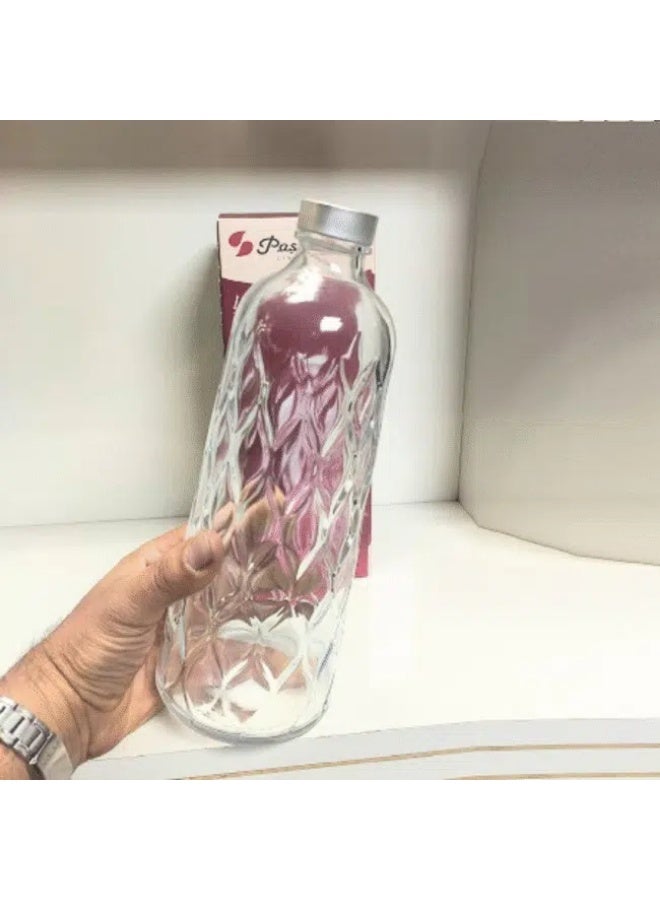 باساباتشي Pasabahce Leafy Water Bottle 1035ml with Cover-Turkey Made - Image 3