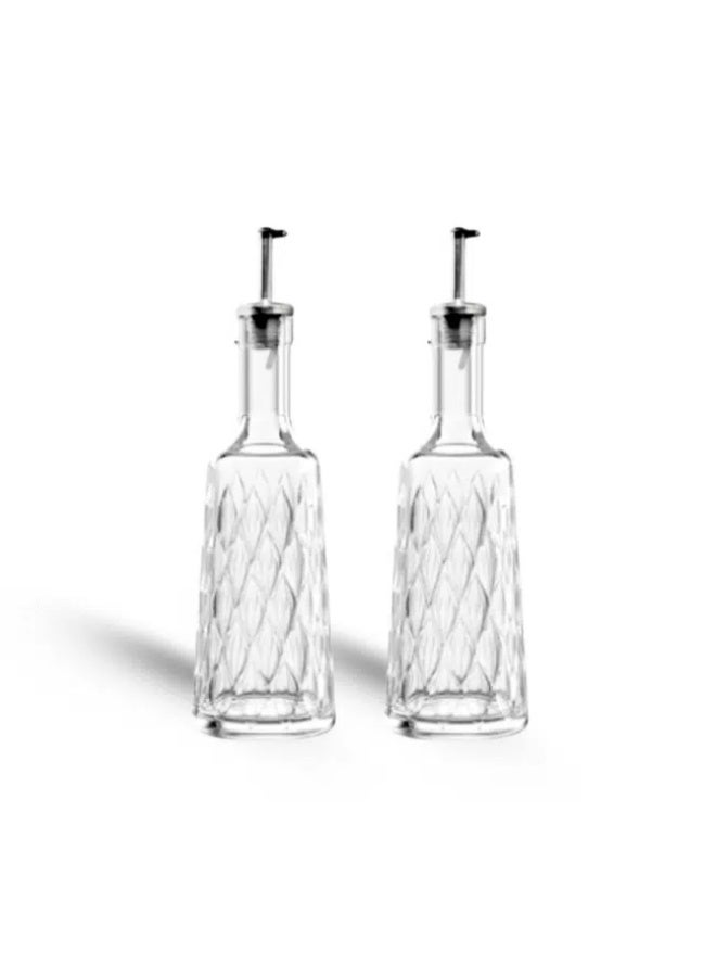 باساباتشي Pasabahce Leafy Oil and Vinegar Set with Metal Lid 380ml 2Pcs- Turkey Made - Image 1