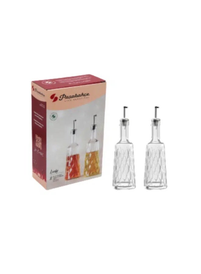 باساباتشي Pasabahce Leafy Oil and Vinegar Set with Metal Lid 380ml 2Pcs- Turkey Made - Image 3