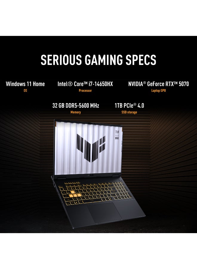 ASUS TUF Gaming Laptop With 16-Inch Full HD Display,Intel Core i7-14650HX Processor/32GB RAM/1TB SSD/Nvidia RTX 5070 Graphics/Windows 11 Home English Gray - Image 2