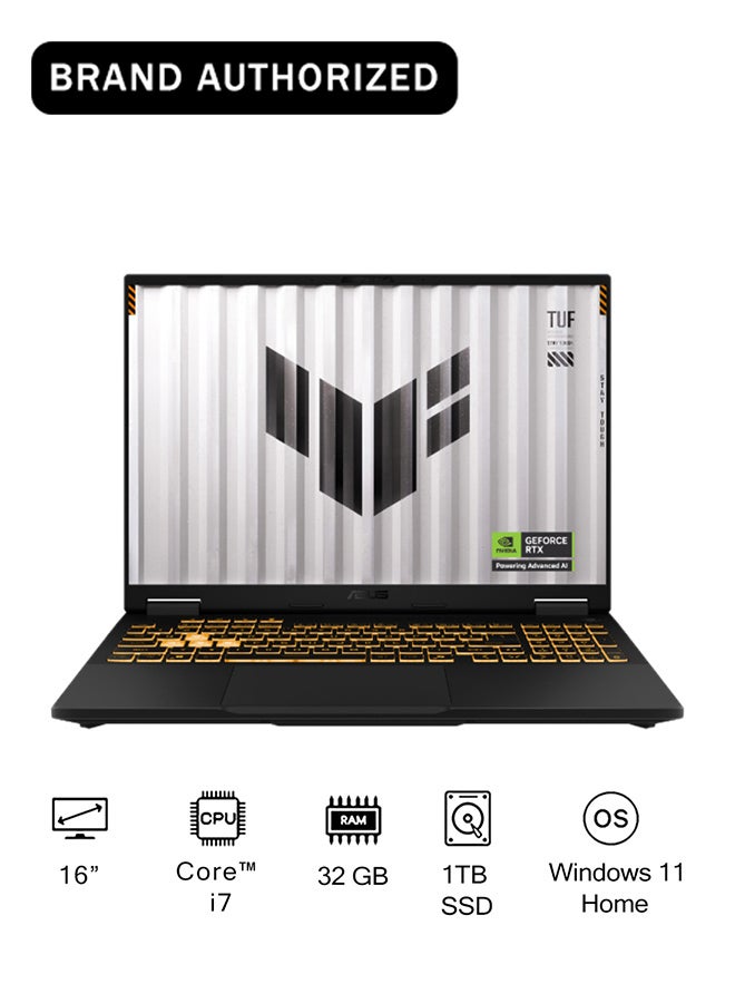 أسوس لابتوب TUF للألعاب بشاشة 16 بوصة بدقة Full HD، مع معالج Intel Core i7-14650HX/32GB RAM/1TB SSD/بطاقة رسومات Nvidia RTX 5070/نظام Windows 11 Home - Image 1