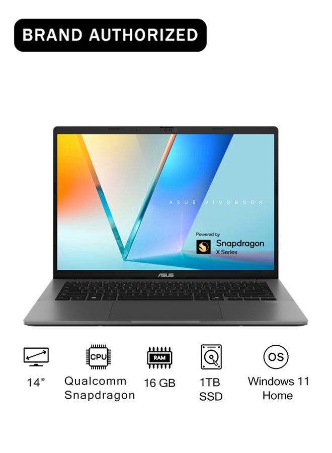 ASUS Vivobook S Laptop With 14-Inch Full HD Display,Qualcomm Snapdragon Processor/16GB RAM/1TB SSD/Qualcomm UMA Graphics/Windows 11 Home English Gray - Image 1
