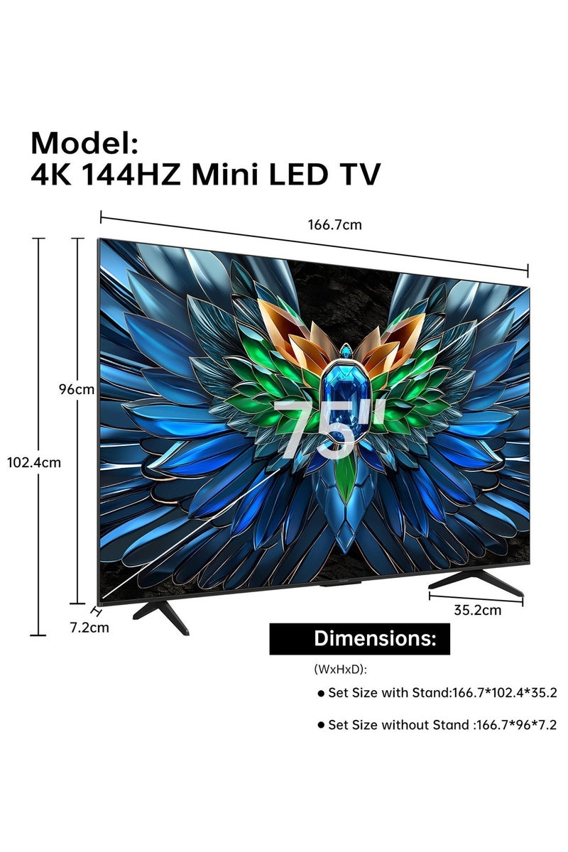 ROWA 75R85 Television 75 Inch Smart TV 4K Mini LED Colorful Quantum Crystal HDR 10+ Gaming Google TV, 144Hz Native Refresh Rate, MEMC,Dolby Atmos, Game Master (2025 Model) 75R85 black - Image 2