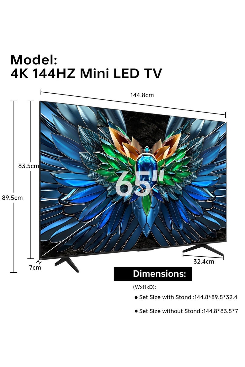 ROWA 65R85 Television 65 Inch Smart TV 4K Mini LED Colorful Quantum Crystal HDR 10+ Gaming Google TV, 144Hz Native Refresh Rate, MEMC,Dolby Atmos, Game Master (2025 Model) 65R85 black - Image 2