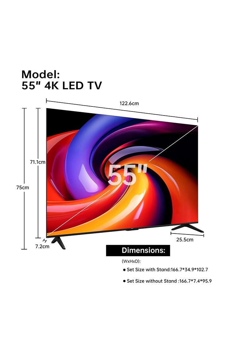 روا تلفزيون 55R55 55 بوصة سمارت 4K UHD HDR 10+ للألعاب جوجل TV، تحسين الألوان الديناميكية، دولبي فيجن أتموس، MEMC، التحكم الصوتي، ماستر الألعاب بتصميم نحيف (طراز 2025) - Image 2