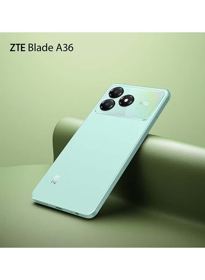 زد تي اي هاتف ZTE Blade A36 ثنائي الشريحة – أخضر مائي – شاشة 6.75 بوصة بتردد 90 هرتز – 4GB+8GB ذاكرة عشوائية، 128GB تخزين – بطارية 5000mAh – كاميرا 13MP – معالج Unisoc T7200 – نسخة الشرق الأوسط – 4G + سماعة Riversong سلكية بيضاء مع جاك 3.5 مم - Image 3