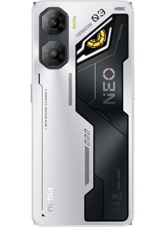 ZTE nubia Neo 3 Dual SIM Smartphone – Cyber Silver – 6.8" 120Hz IPS LCD Display – 8GB+12GB RAM, 256GB Storage – Unisoc T8300 – 50MP Dual Rear Camera, 16MP Front Camera – 6000mAh Battery with 33W Charging – Stereo Speakers – Pressure-Sensitive Gaming Zones + RGB Back Light – 5G – Middle East Version + RIVERSONG Audio Wireless Headphones - Image 3
