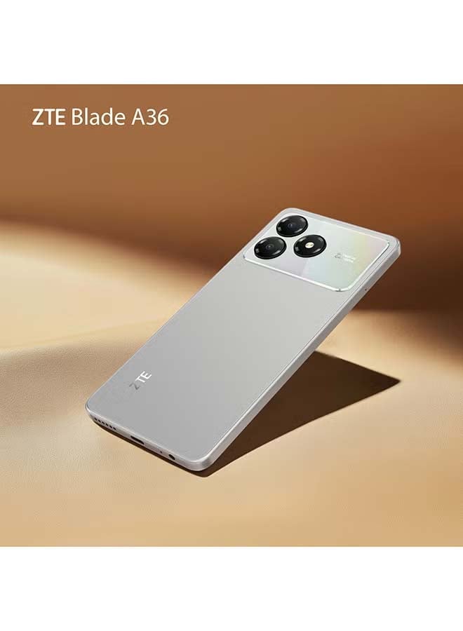 زد تي اي هاتف ZTE Blade A36 ثنائي الشريحة – ذهب تيتانيوم – شاشة 6.75 بوصة بتردد 90 هرتز – 4GB+8GB ذاكرة عشوائية، 128GB تخزين – بطارية 5000mAh – كاميرا 13MP – معالج Unisoc T7200 – نسخة الشرق الأوسط – 4G + سماعة Riversong سلكية بيضاء مع جاك 3.5 مم - Image 4