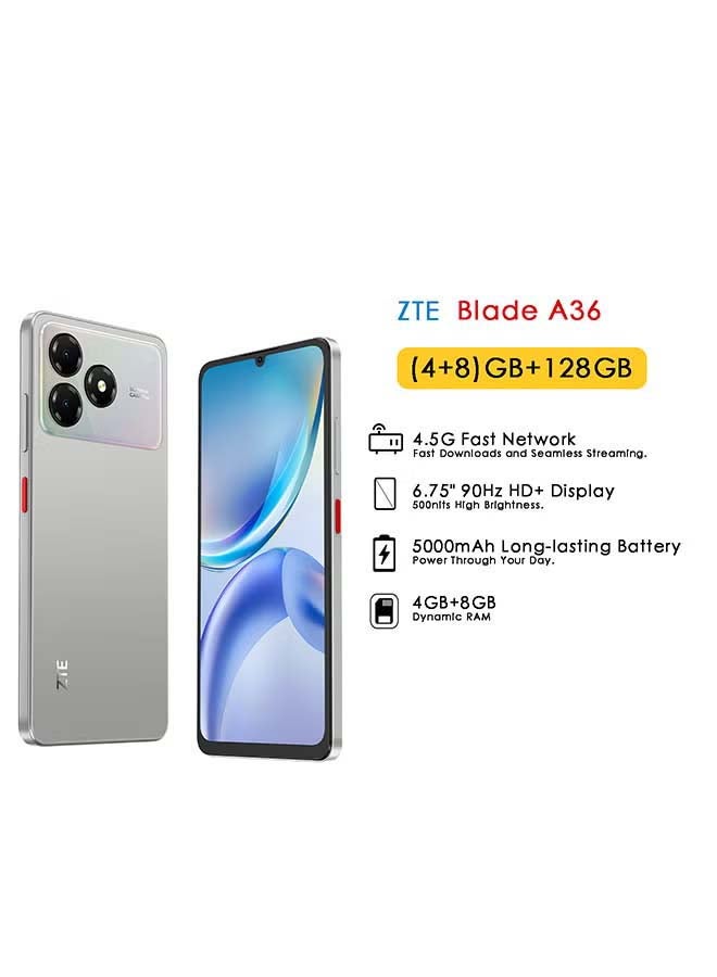 زد تي اي هاتف ZTE Blade A36 ثنائي الشريحة – ذهب تيتانيوم – شاشة 6.75 بوصة بتردد 90 هرتز – 4GB+8GB ذاكرة عشوائية، 128GB تخزين – بطارية 5000mAh – كاميرا 13MP – معالج Unisoc T7200 – نسخة الشرق الأوسط – 4G + سماعة Riversong سلكية بيضاء مع جاك 3.5 مم - Image 2