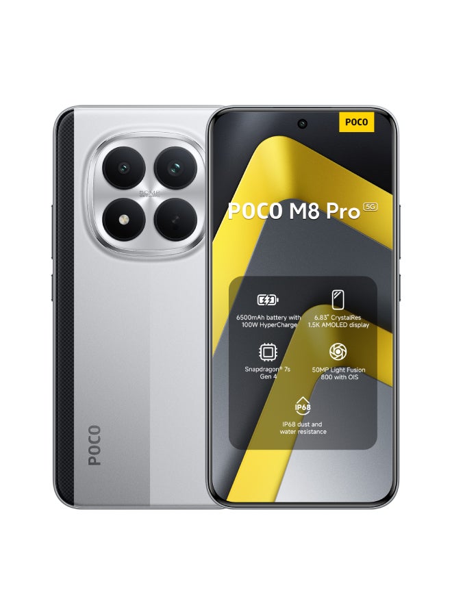 شاومي M8 برو 5G باللون الفضي، ذاكرة رام 12 جيجابايت وذاكرة داخلية 512 جيجابايت، يدعم 5G – إصدار عالمي - Image 1