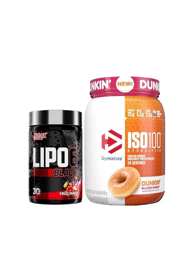 ديماتيز عرض الحزمة – ISO100 20 حصة دونات غلازيد من دانكن و Lipo6 بلاك فواكه بانش 30 حصة - Image 1