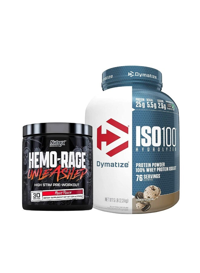 ديماتيز ISO100 كعك وكريمة 5 رطل + نوتريكس هيمو-رايج فواكه بانش 30 حصة - Image 1