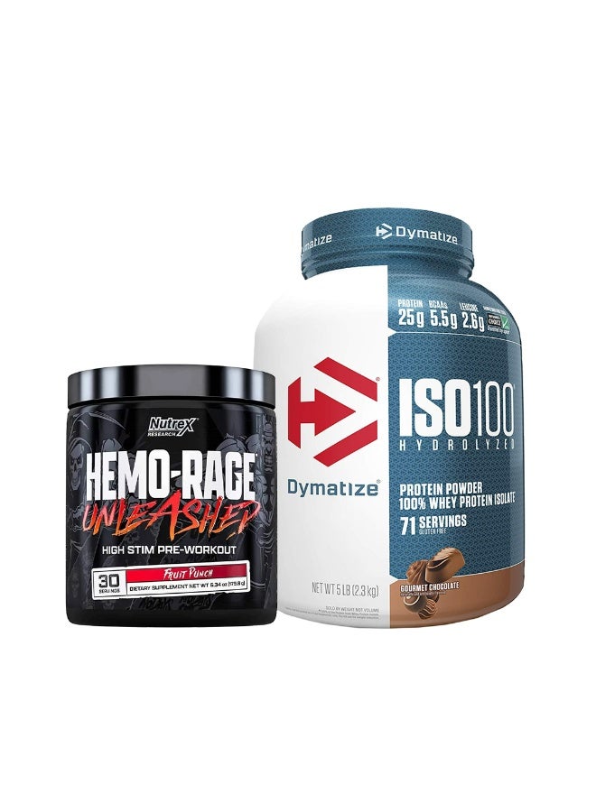 ديماتيز ISO100 شوكولاتة غنية 5 رطل + نوتريكس هيمو-رايج فواكه بانش 30 حصة - Image 1