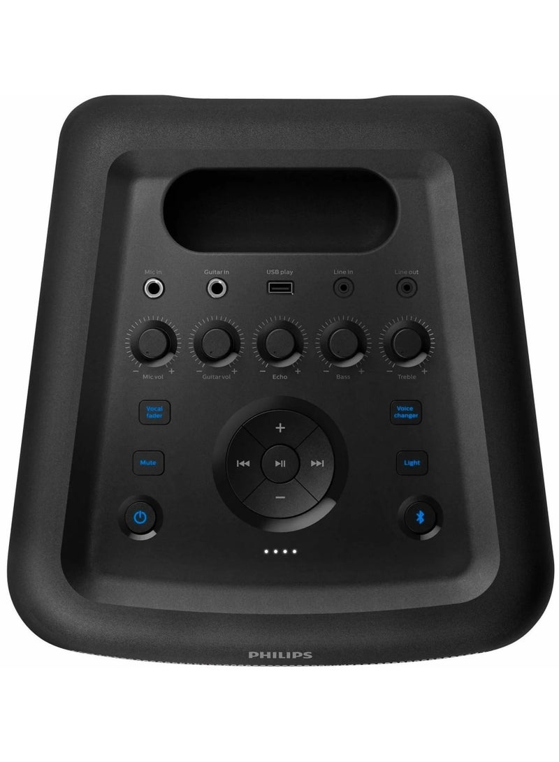 Philips Partbox Speaker Tax5206 Output 80W Playtime Up To 14 Hours Karaoke Features, Guitar And Microphone Input Party Lights And Wheeled Cart Design Black - Image 2
