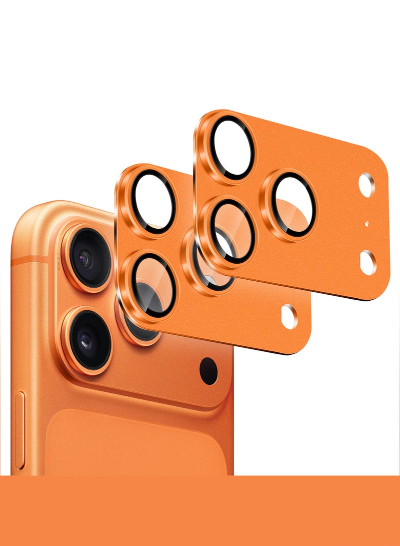MARGOUN 2Pieces Full Camera Lens Shield Metal Frame 9H Glass Protector for iPhone 17 Pro Max - Cosmic Orange - Image 2