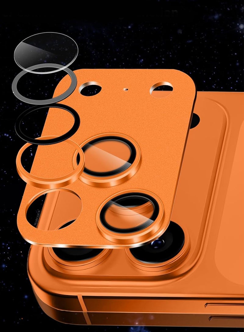 MARGOUN 2Pieces Full Camera Lens Shield Metal Frame 9H Glass Protector for iPhone 17 Pro Max - Cosmic Orange - Image 5