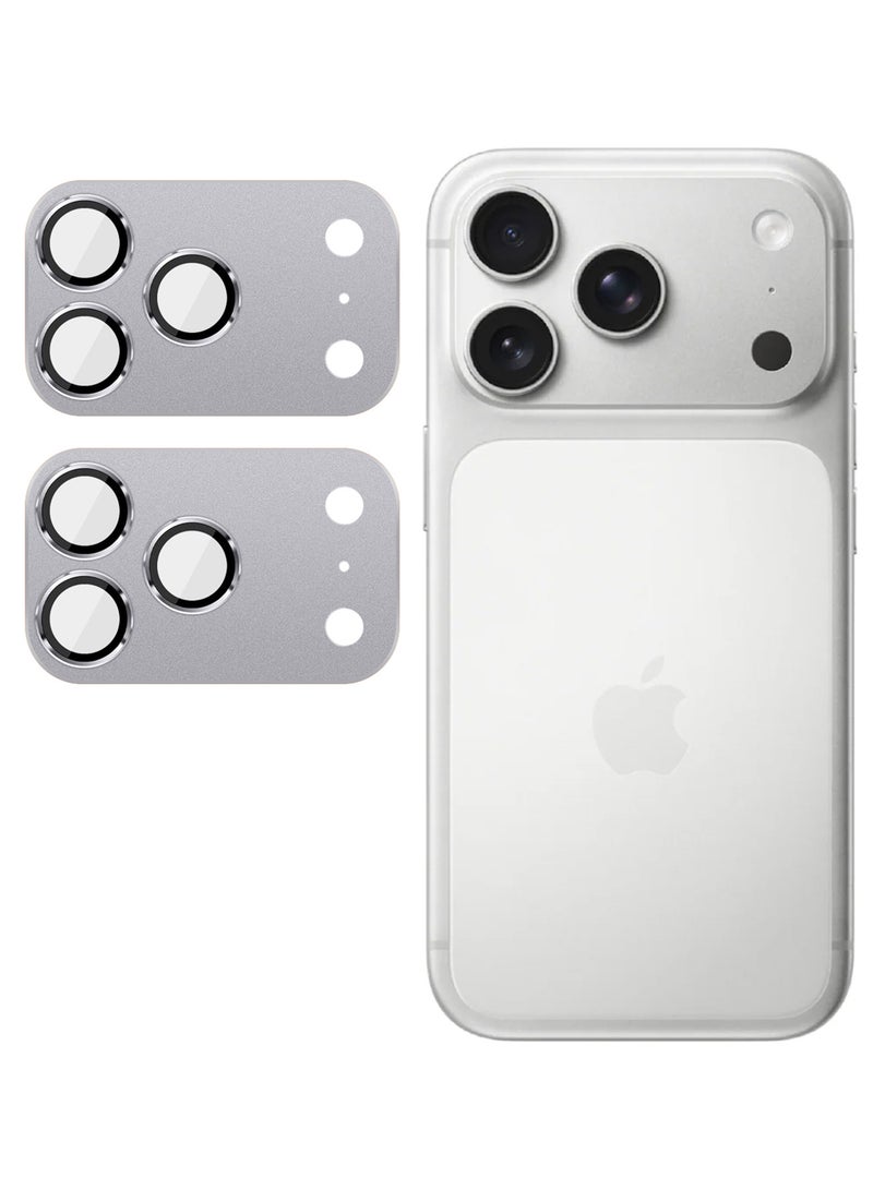 MARGOUN 2Pieces Full Camera Lens Shield Metal Frame 9H Glass Protector for iPhone 17 Pro Max - Silver - Image 1
