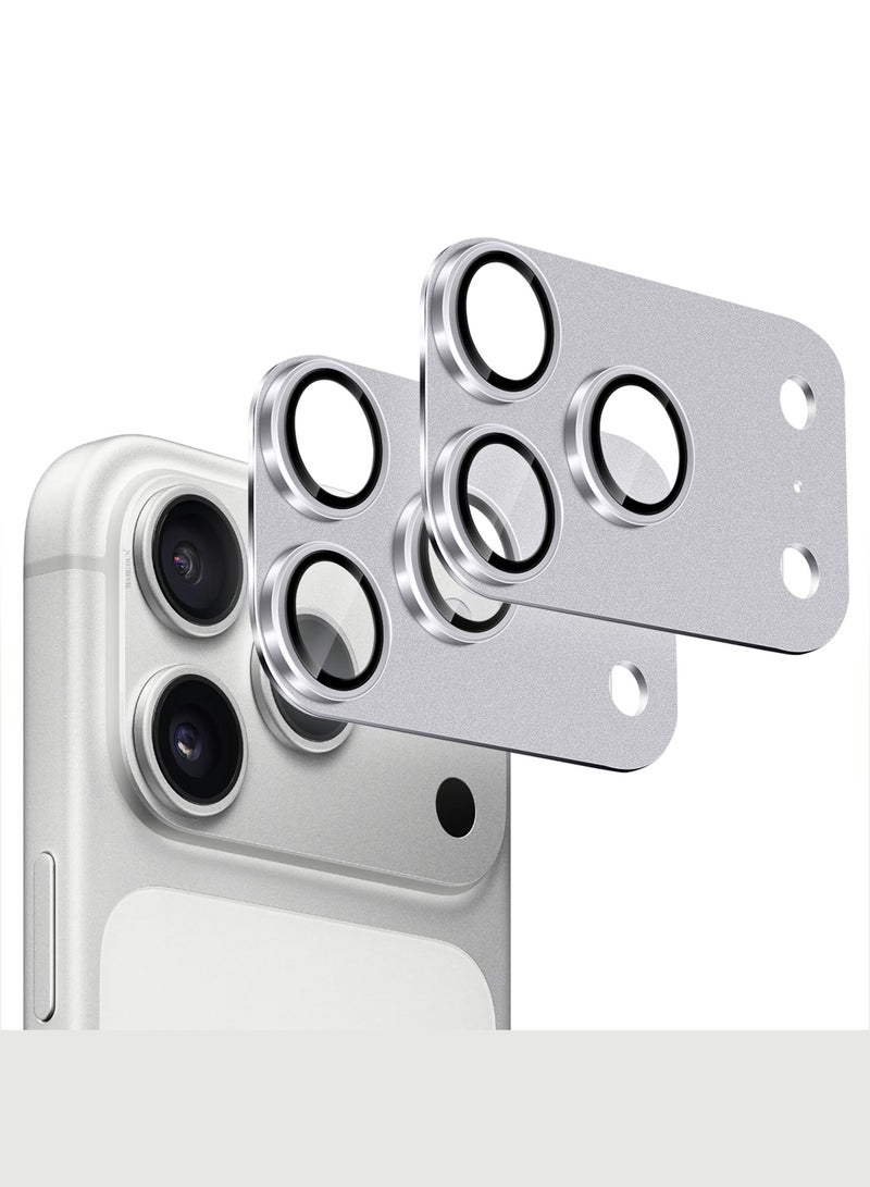 MARGOUN 2Pieces Full Camera Lens Shield Metal Frame 9H Glass Protector for iPhone 17 Pro Max - Silver - Image 2