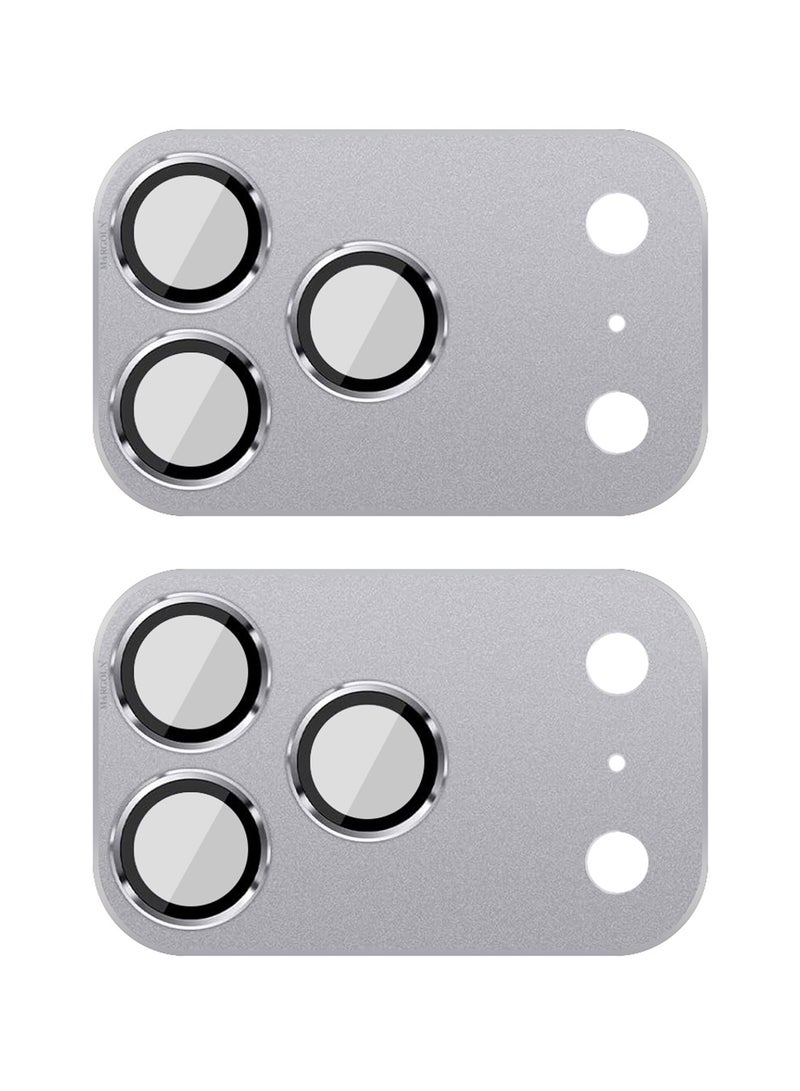 MARGOUN 2Pieces Full Camera Lens Shield Metal Frame 9H Glass Protector for iPhone 17 Pro Max - Silver - Image 3