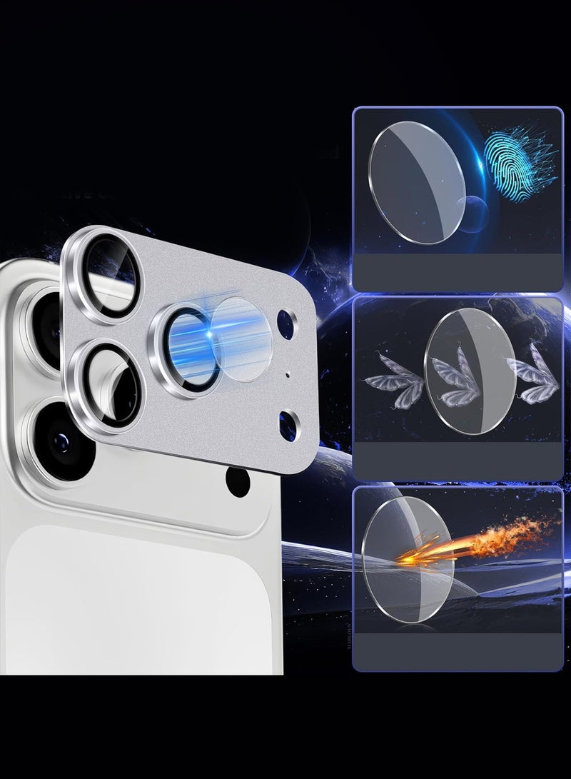 MARGOUN 2Pieces Full Camera Lens Shield Metal Frame 9H Glass Protector for iPhone 17 Pro Max - Silver - Image 4