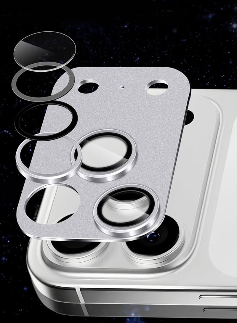 MARGOUN 2Pieces Full Camera Lens Shield Metal Frame 9H Glass Protector for iPhone 17 Pro Max - Silver - Image 5