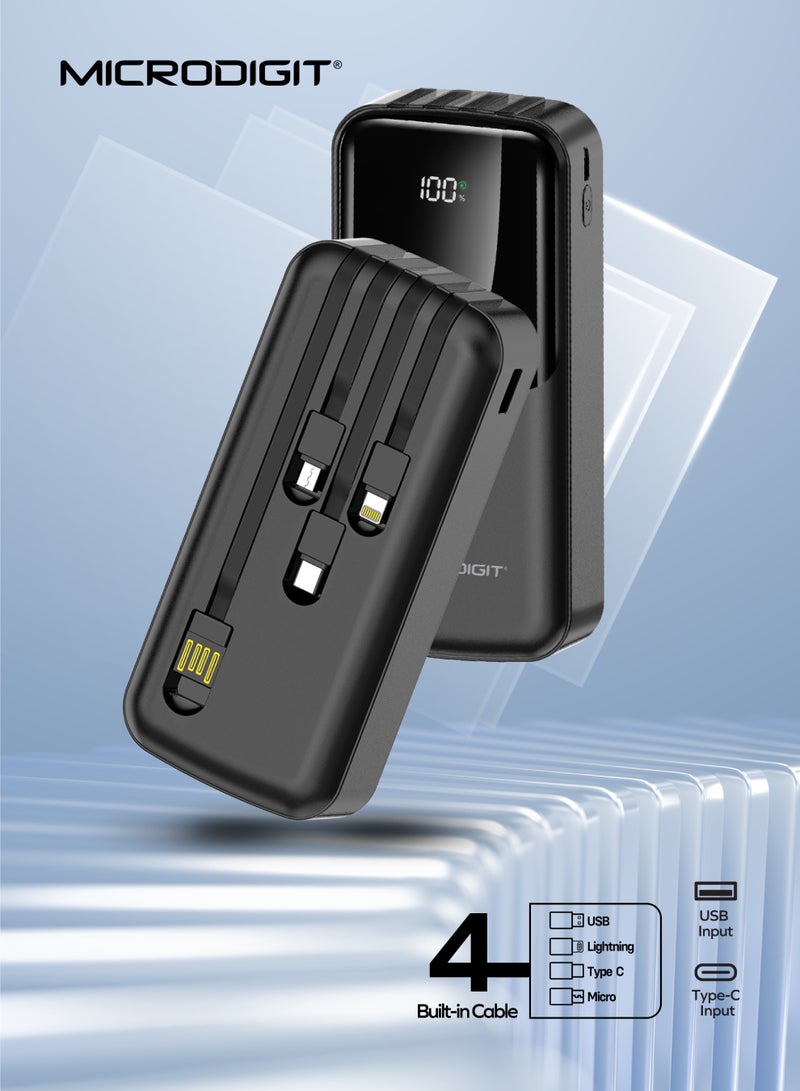 Microdigit 20000 mAh Power Bank USB 22.5W and 20W PD with 4 inbuilt cables Lightning And Type C , Fast Charing, Digital Display - MC603P BLACK - Image 3