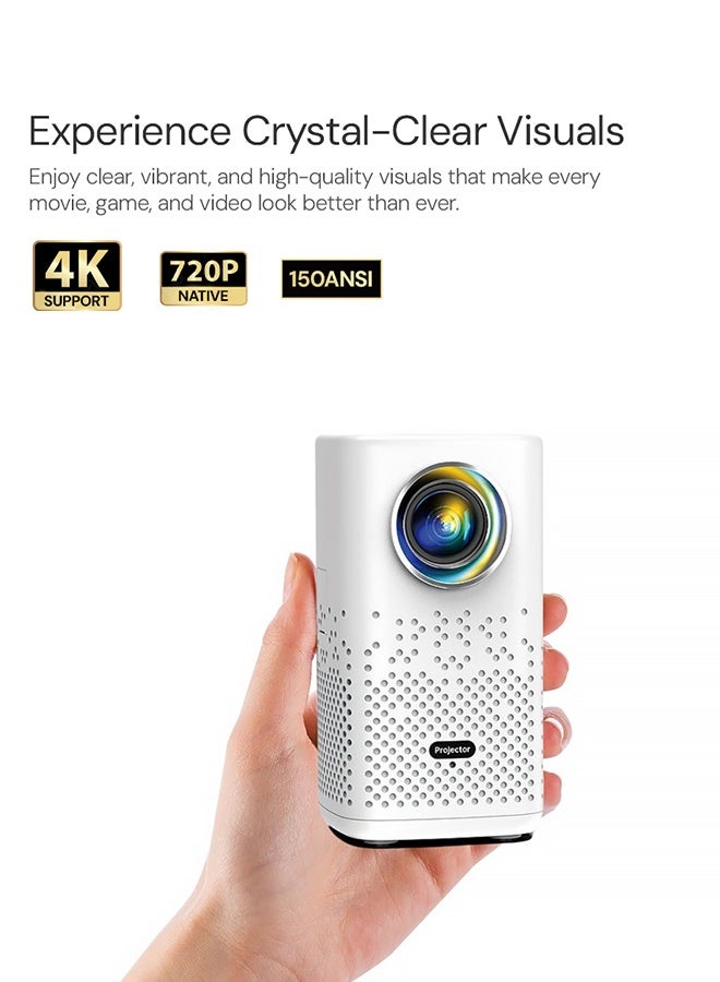 Wownect Mini Portable Projector |Built-in Battery|150 ANSI Lumens| 1080P Full HD Support |Android 13 Smart WiFi Bluetooth Projector | Digital Focus & Keystone, Type-C HDMI USB, Home Cinema & Outdoor Movie Projector PROJ-WO-110-AN White - Image 2