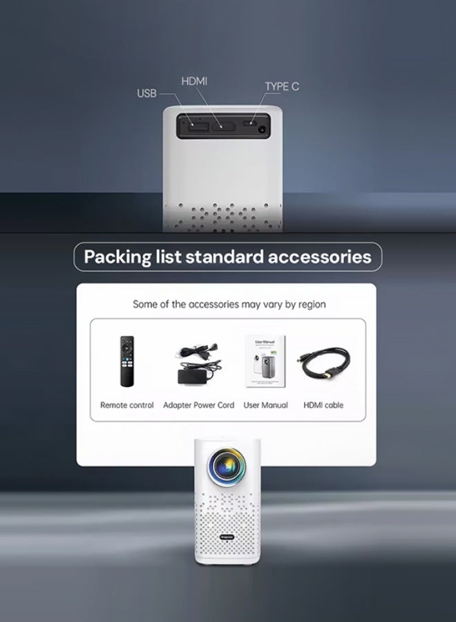 Wownect Mini Portable Projector |Built-in Battery|150 ANSI Lumens| 1080P Full HD Support |Android 13 Smart WiFi Bluetooth Projector | Digital Focus & Keystone, Type-C HDMI USB, Home Cinema & Outdoor Movie Projector PROJ-WO-110-AN White - Image 4