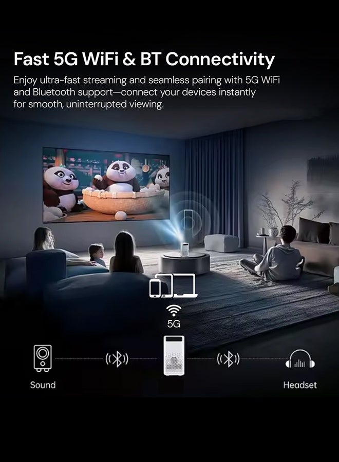 Wownect Mini Portable Projector |Built-in Battery|150 ANSI Lumens| 1080P Full HD Support |Android 13 Smart WiFi Bluetooth Projector | Digital Focus & Keystone, Type-C HDMI USB, Home Cinema & Outdoor Movie Projector PROJ-WO-110-AN White - Image 5