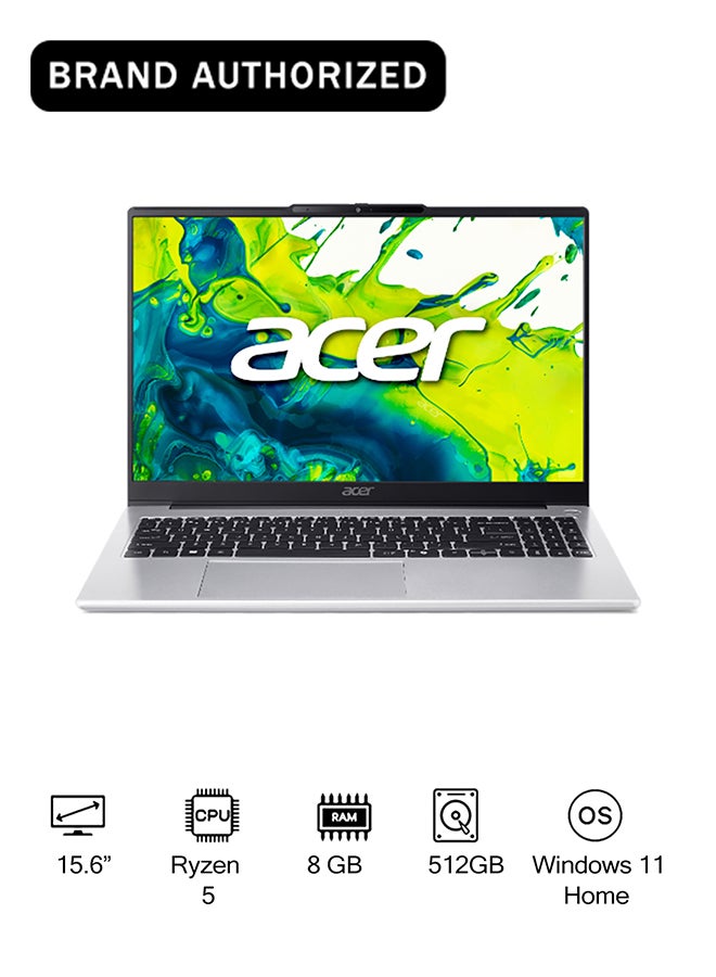 أيسر لابتوب أسباير لايت AL15 بمعالج AMD Ryzen 5-7430U سداسي النواة حتى 4.3GHz/8GB ذاكرة DDR4/512GB تخزين SSD/رسومات AMD Radeon/شاشة 15.6" FHD IPS نحيفة الحواف/WiFi-6/ويندوز 11 - Image 1