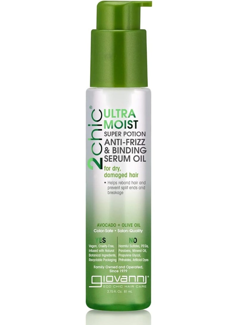 Giovanni 2chic®, Ultra-Moist Super Potion Anti-Frizz & Binding Serum Oil, For Dry, Damaged Hair, Avocado + Olive Oil, 2.75 fl oz 81ml - Image 4