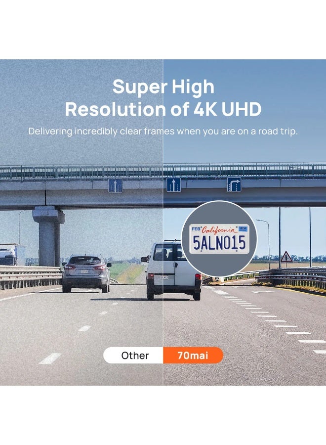 70 ماي كاميرا داش 4K A810S-2 HDR مجموعة، 4K حقيقية و 1080P مزدوجة القناة، رؤية بومة الليل، متوافقة مع 4G LTE، مزودة بنظام ADAS و GPS، مكثف فائق التحديث WiFi 6، تحكم عبر التطبيق والصوت - Image 4