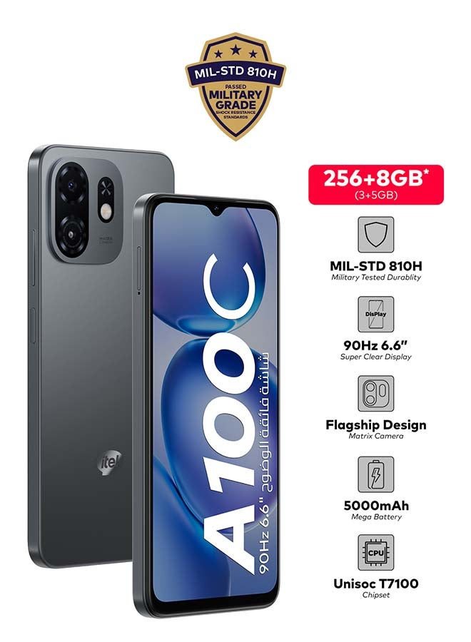 ITEL A100C Pure Black Dual SIM 3+5GB RAM 256GB 4G- Middle East Version - Image 1
