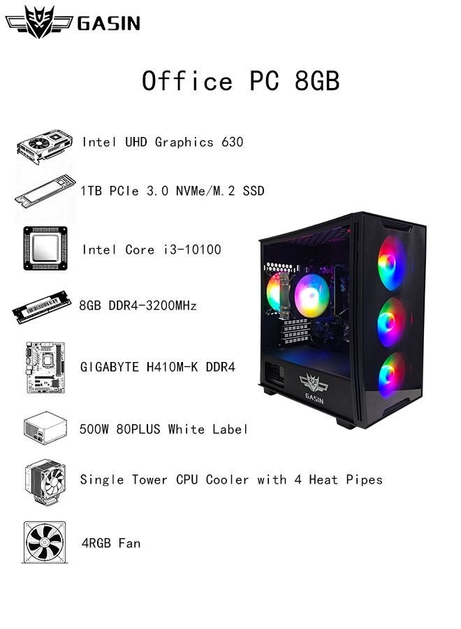 غاز حاسوب مكتبي مع معالج كور i3-10100/ذاكرة RAM 8GB DDR4/قرص SSD سعة 1TB/رسومات إنتل UHD/ويندوز 11 - Image 3