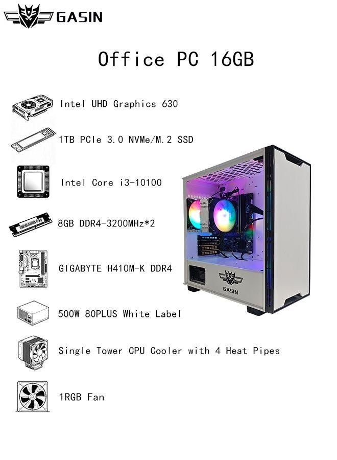 غاز حاسوب مكتبي مع معالج كور i3-10100/ذاكرة 16 جيجابايت DDR4/قرص صلب 1 تيرابايت/رسومات إنتل UHD/ويندوز 11 - Image 3