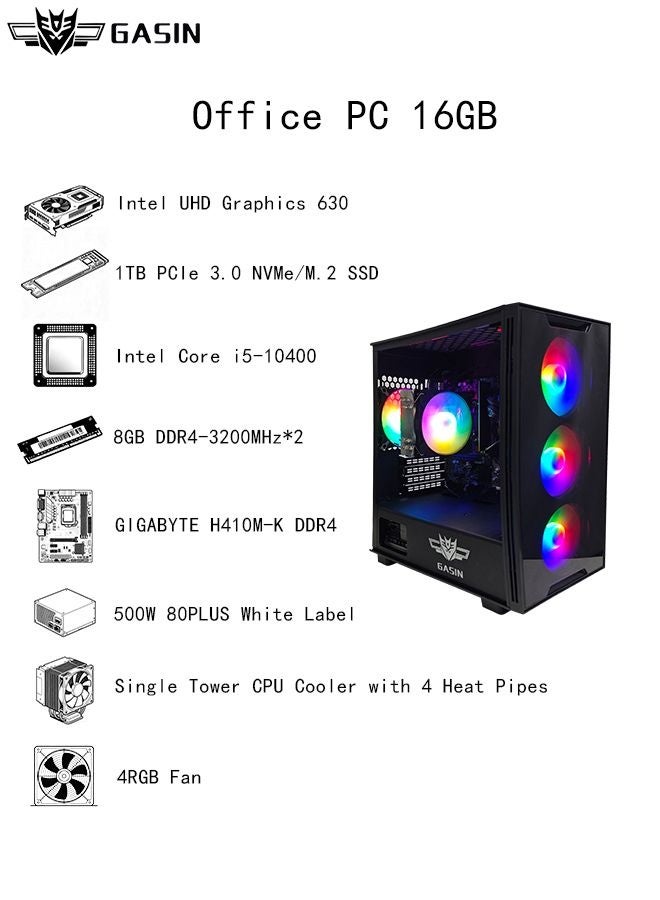 غاز حاسوب مكتبي بمعالج كور i5-10400/16 جيجابايت رام DDR4/1 تيرابايت SSD/رسومات إنتل UHD/ويندوز 11 - Image 3