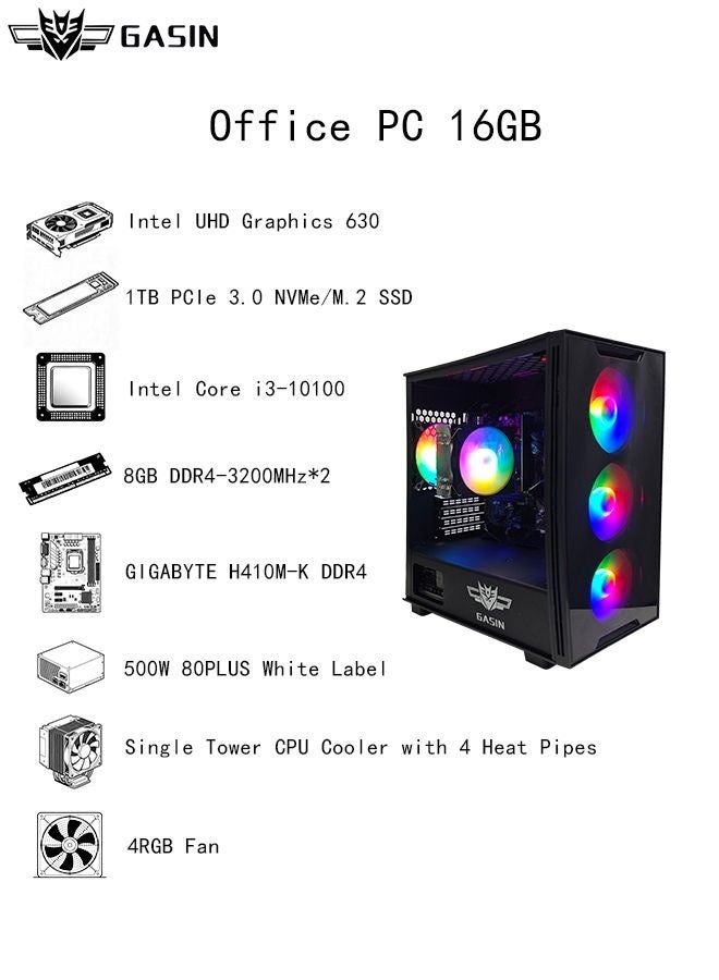 غاز كمبيوتر مكتبي مع معالج كور i3-10100/ذاكرة 16 جيجابايت DDR4/قرص صلب 1 تيرابايت/رسومات إنتل UHD/ويندوز 11 - Image 3