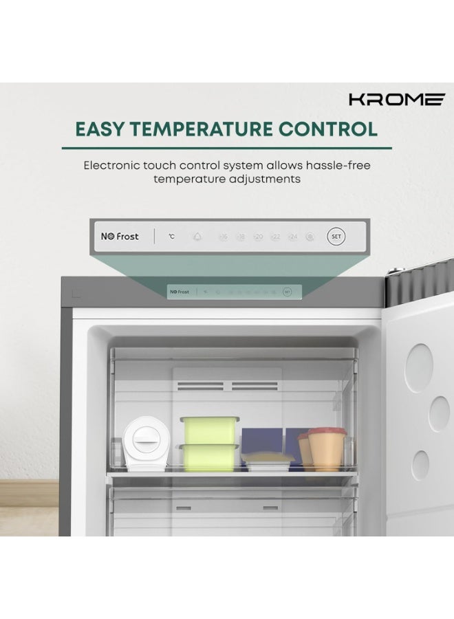 Krome Single Door Upright Freezer, Compact & Stylish Design, Electronic Touch Temperature Control, Energy-Efficient with 3 Drawers & 4 Shelves, Modern INOX Finish, Smart Door Alarm - KR-UF 220IM Silver - Image 4