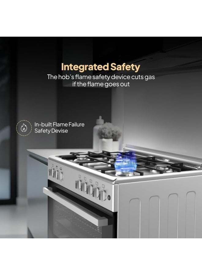 Krome 90x60 Cm Free Standing Gas Cooker | 5 Euro Pool Gas Burners| Flame Protection | Stainless Steel | Double Turbo Fan for Even Heat Distribution | Push Button Ignition KR-CR9061FE Silver - Image 4