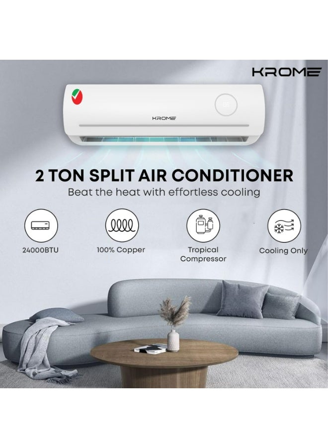 Krome 2 Ton Split Air Conditioner with Advanced Rotary Compressor, 24,000 BTU, Low Noise, Energy Efficient R-410a, Reliable and Durable, Smooth Operation 220 W KR-AR24MT3 White - Image 2