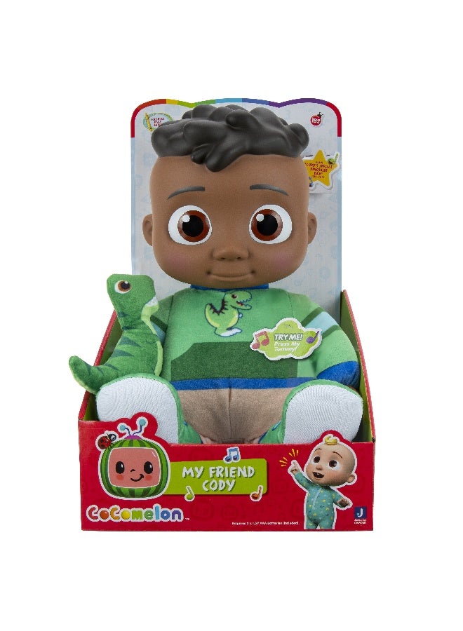 Cocomelon My Friend Cody With Dinosaur Plush Plays Codys Special Dinosaur Day Song Clips Press Tummy For Music And Phrases Toys 17.50x15.50x30cm - Image 1